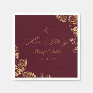 Elegant Boho   Burgundy and Gold Autumn Wedding Napkin
