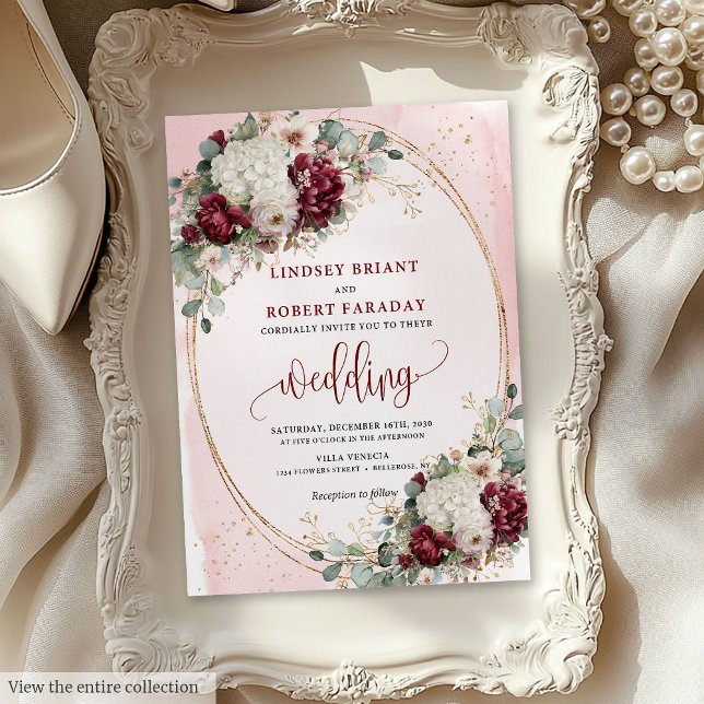 Elégant Boho Burgundy Blush Faire-part de mariage (Elegant Boho Burgundy Blush Wedding Invitation Card)