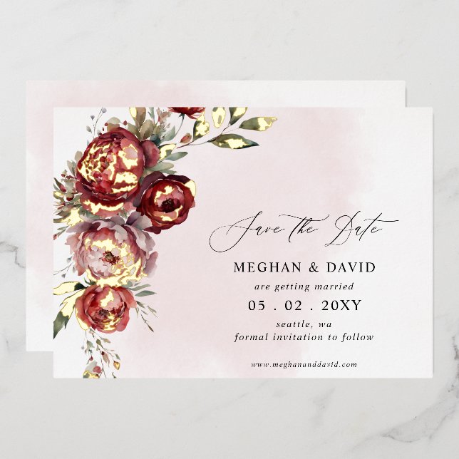 Elegant Boho Burgundy Blush Floral Wedding (Front/Back)