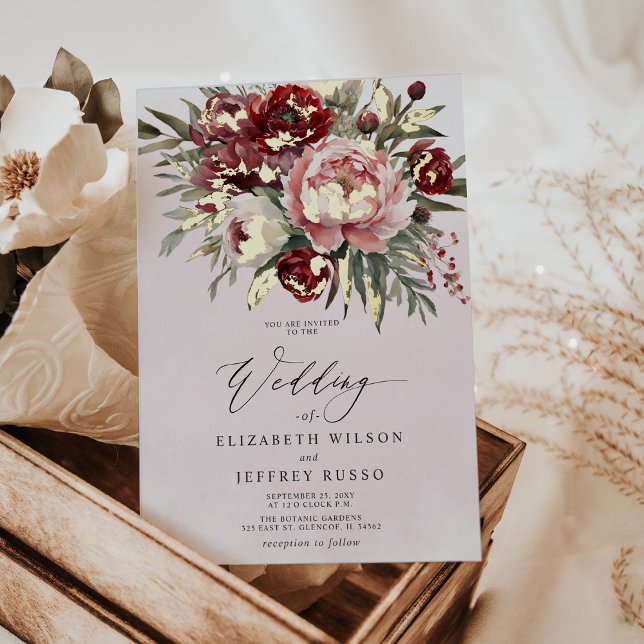 Elegant Boho Burgundy Blush Floral Wedding (Elegant Boho Burgundy Blush Floral Wedding Foil Invitation)