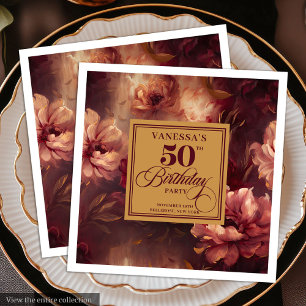 Elegant Boho Burgundy Blush Gold 50th Birthday  Napkin