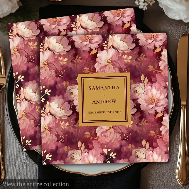 Elegant Boho Burgundy Blush Gold Wedding Napkins (Elegant Boho Burgundy Blush Gold Wedding Napkins)