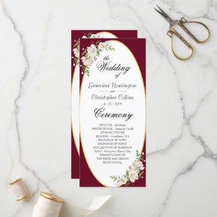 Elegant Boho Burgundy Floral Wedding Ceremony Program