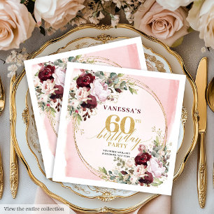 Elegant Boho Burgundy Roses 60th Birthday Napkins