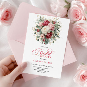 Elegant Boho Burgundy White Greenery Bridal Shower Invitation