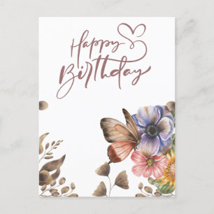 Elegant Boho Butterfly Floral Birthday  Postcard