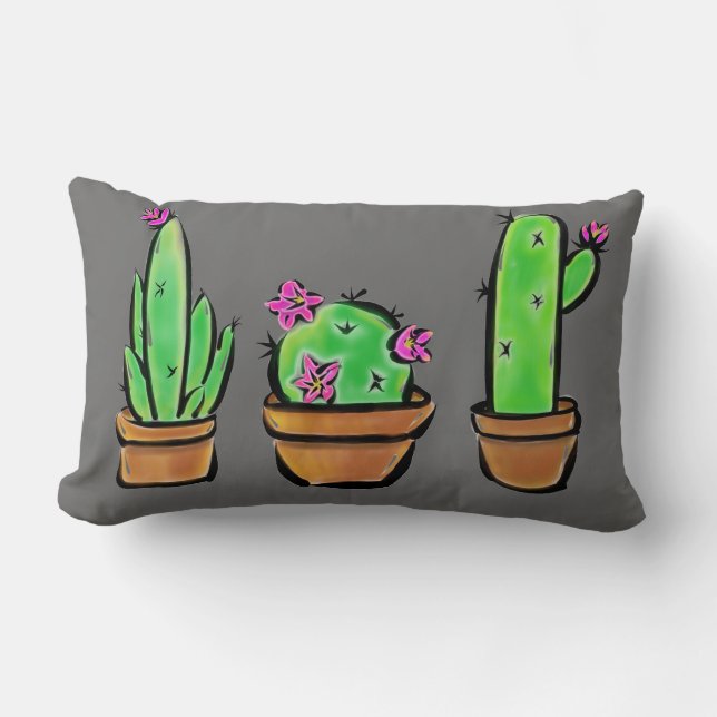 Elegant boho Cactus cacti succulents  Lumbar Pillow (Front)