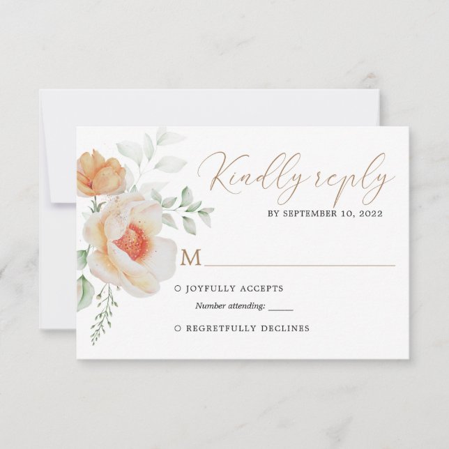 Elegant Boho Chic Blush Gold Floral Wedding Rsvp (Front)