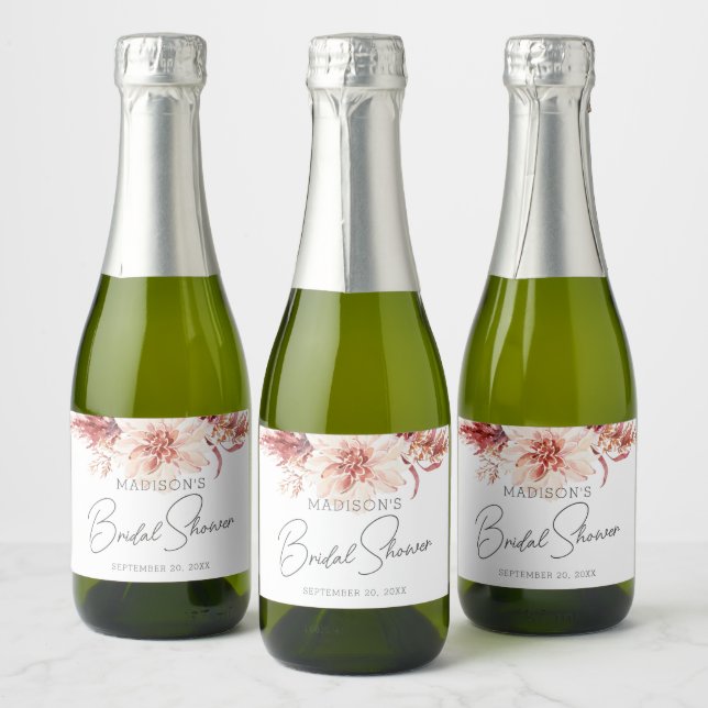 Elegant Boho Chic Bridal Shower Favour Mini Sparkling Wine Label (Bottles)