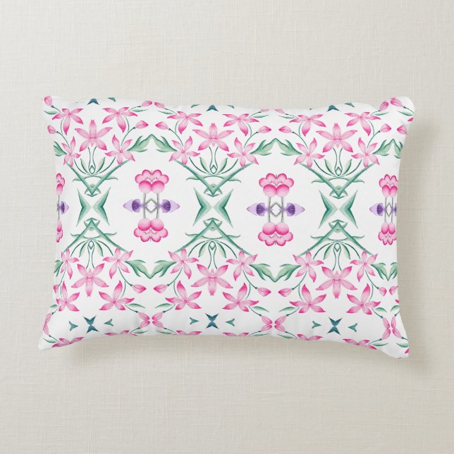 Elegant Boho Chic Kaleidoscope Floral Pattern Accent Pillow (Back)