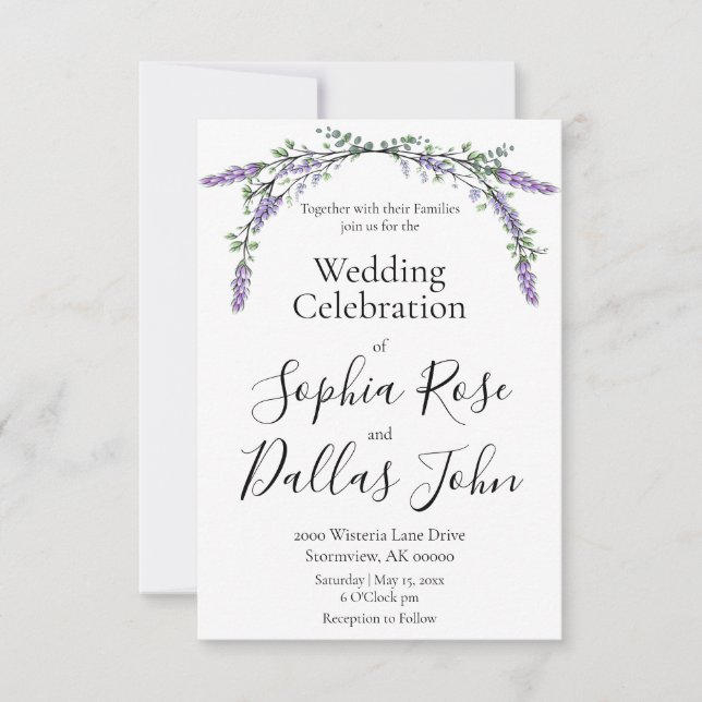 Elegant boho chic Lavender Eucalyptus wedding  Invitation (Front)