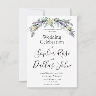 Elegant boho chic Lavender yellow roses wedding  Invitation