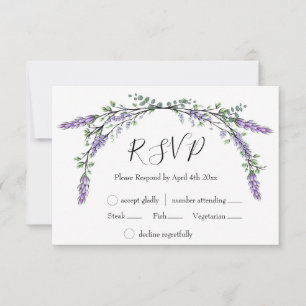 Elegant boho chic watercolor Lavender Eucalyptus RSVP Card
