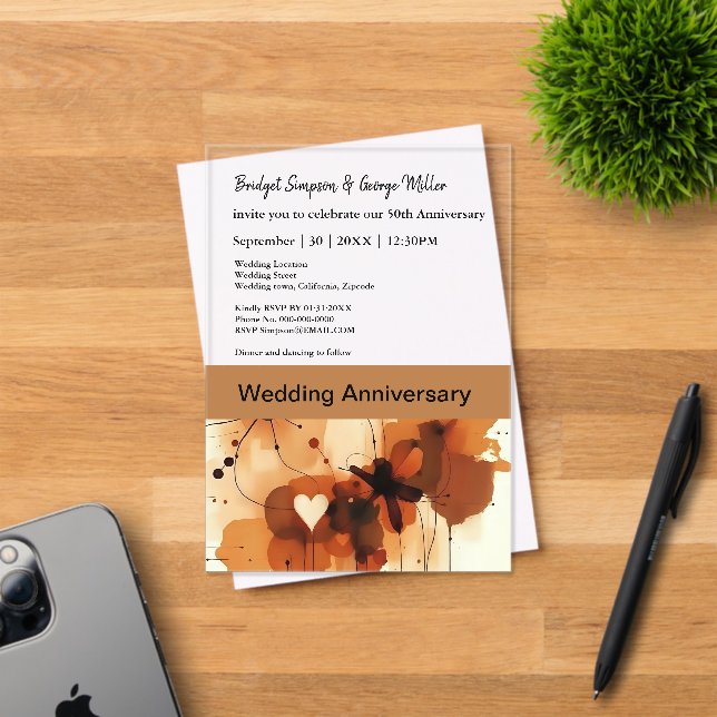 Elegant Boho Chic Wedding Anniversary Acrylic Invitations (Insitu (Invitation Card))