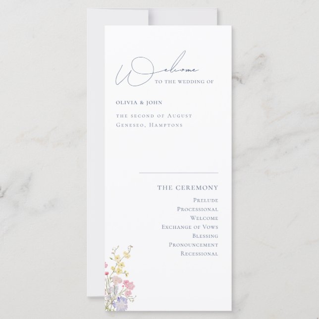 Elegant Boho Chic Wildflowers Wedding Program (Front)