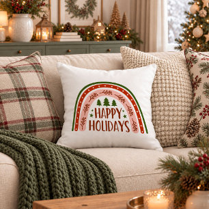 Elegant Boho Christmas Rainbow Red Green Pillow Ar