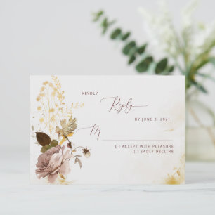Elégant boho chute feuille d'or mariage RSVP carte