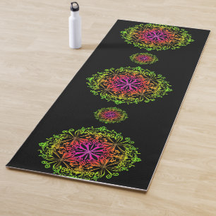 Elegant boho colourful bohemian botanical mandala yoga mat
