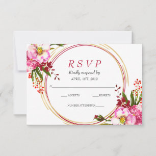 Elegant Boho Coral Floral Gold Wedding RSVP Card
