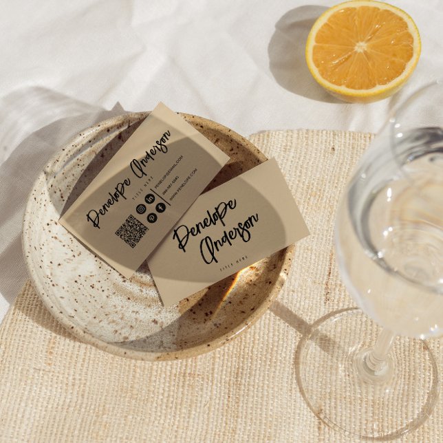 Elegant Boho Cream QR Code Modern Unique Stylish  Business Card (Creator Uploaded)