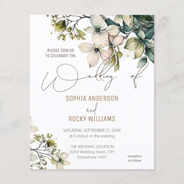 Elegant Boho Cute Wildflower Floral wedding card (Front)