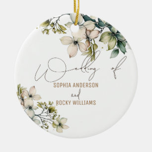 Elegant Boho Cute Wildflower Floral wedding card Ceramic Ornament