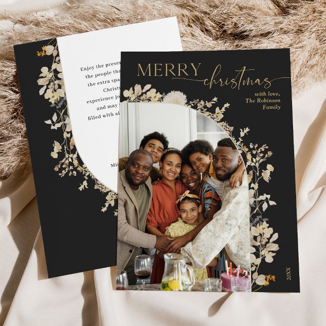 Elegant Boho Dark Moody 1 Photo Christmas  Holiday Card (Creator Uploaded)