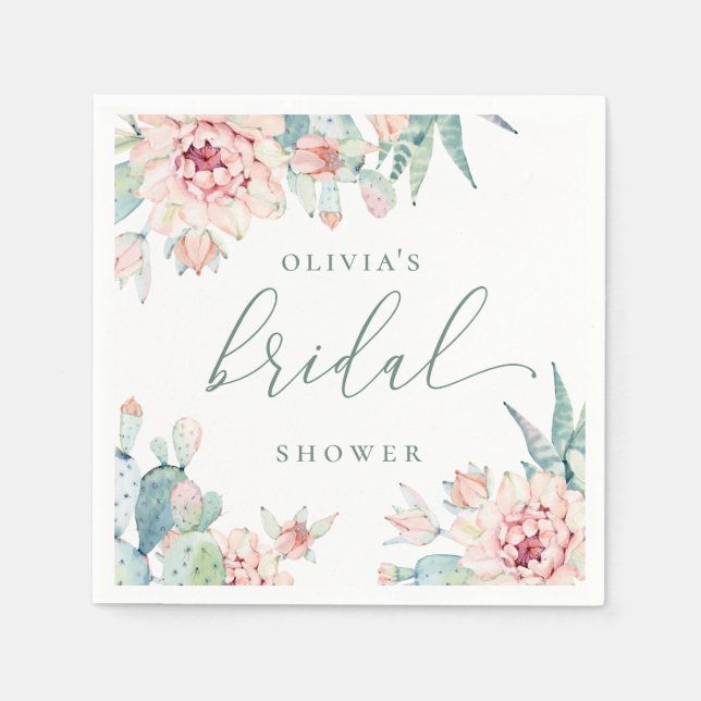 Elegant Boho Desert Bridal Shower | Cactus Floral Napkin (Front)