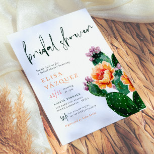 Elegant Boho Desert Cactus & Flowers Bridal Shower Invitation