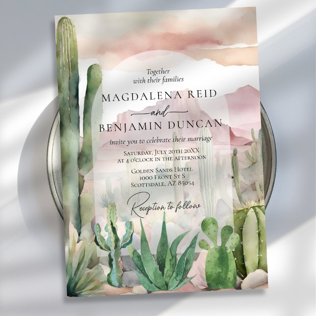 Elegant Boho Desert Landscape Cactus Wedding Invitation (Creator Uploaded)