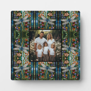 Elegant boho Dragonfly floral stain glass photo  Plaque
