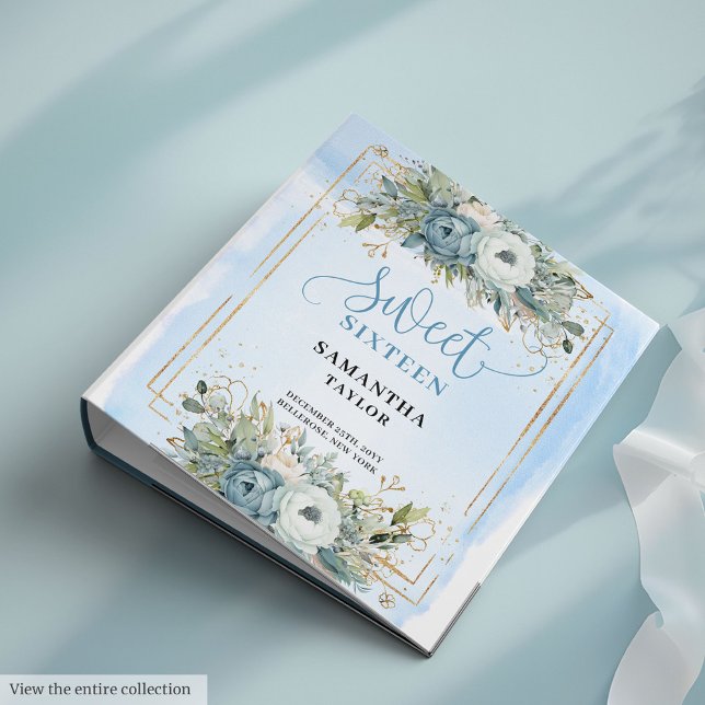 Elegant Boho Dusty Blue Eucalyptus Floral Sweet 16 Binder (Elegant Boho Dusty Blue Eucalyptus Floral Sweet Sixteen)
