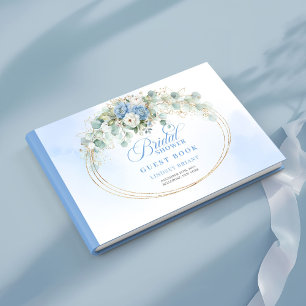 Elegant Boho Dusty Blue Gold Floral Bridal Shower  Guest Book