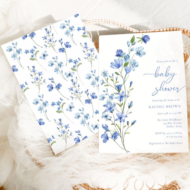 Elegant Boho Dusty Blue Wildflower Baby Shower Invitation (Creator Uploaded)