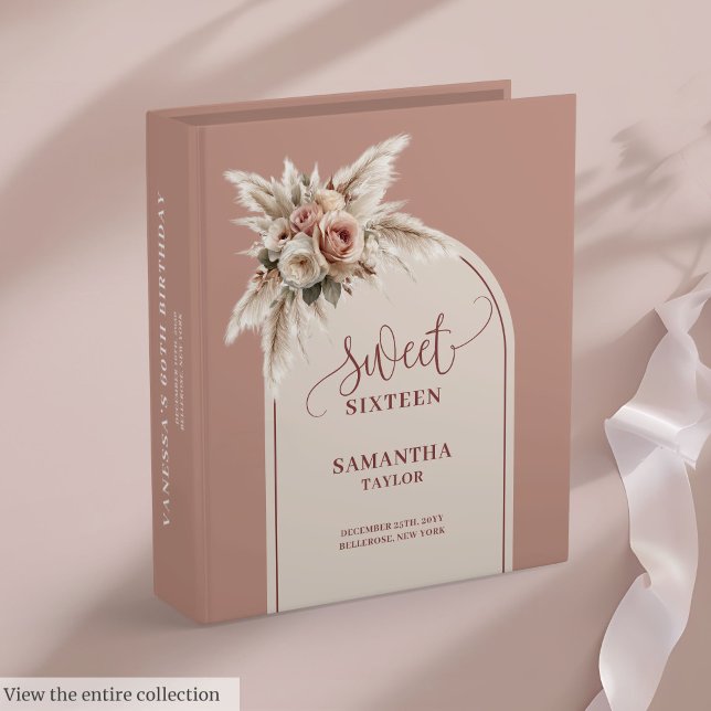 Elegant Boho Dusty Pink Pampas Floral 16 Birthday Binder (Elegant Boho Dusty Pink Pampas Floral 16th Birthday)