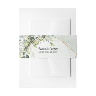 Elegant Boho Eucalyptus greenery faux gold frame Invitation Belly Band