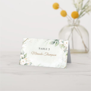 Elegant boho eucalyptus greenery gold frame place card