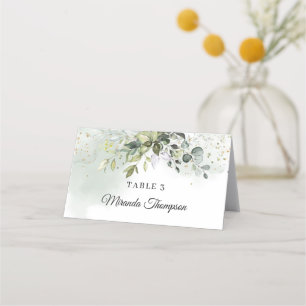 Elegant boho eucalyptus greenery gold frame place card