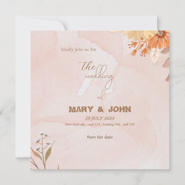 Elégant boho faire-part de mariage floral chic (Devant)