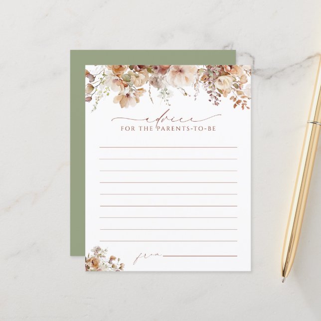 Elegant Boho Fall Floral Baby shower carte conseil (Devant/Arrière en situation)