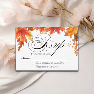Elegant Boho Fall Floral Maple Leaves Wedding RSVP Card