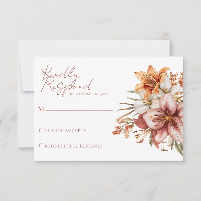 Elégant Boho Fall Floral Wedding Cartes RSVP (Devant)