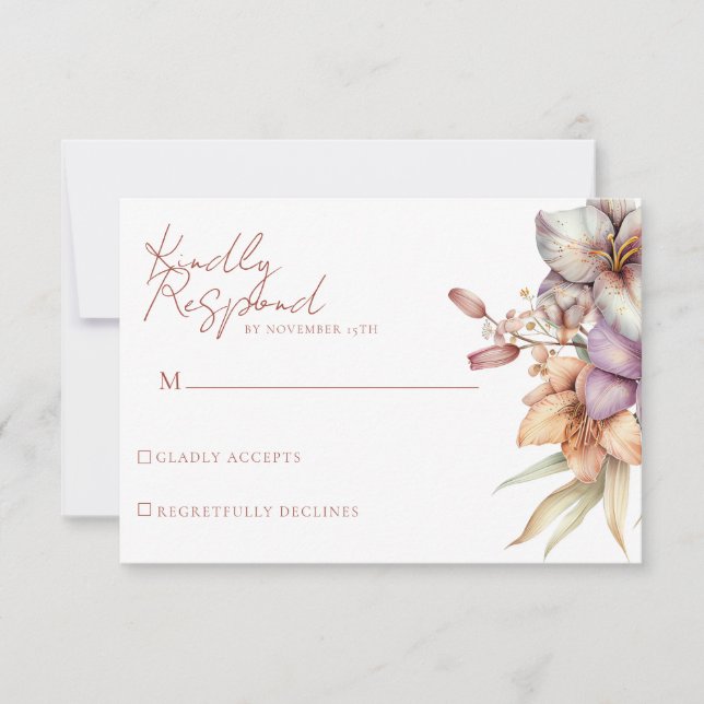 Elegant Boho Fall Floral Wedding RSVP Cards (Front)