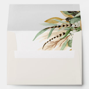 Elegant Boho Feathers Rustic Fall Greenery Envelope