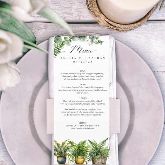 Elegant Boho Fern Eucalyptus Greenery Wedding Menu (Creator Uploaded)