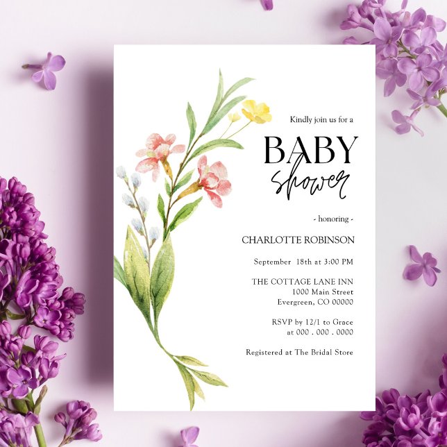 Elegant Boho Fleur sauvage Baby shower Invitation (Créateur téléchargé)
