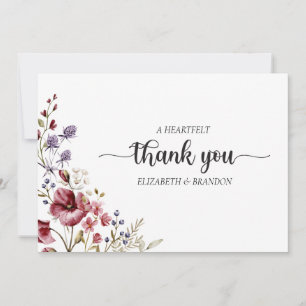 Elegant Boho Fleur sauvage Carte de remerciements 