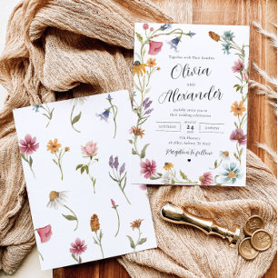 Elégant Boho Fleur sauvage de mariage Invitations