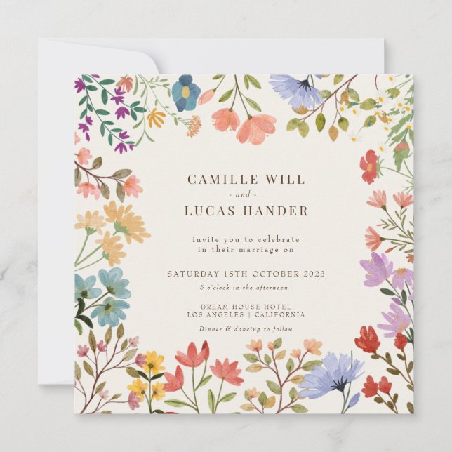 Elegant Boho Fleur sauvage Faire-part de mariage (Devant)