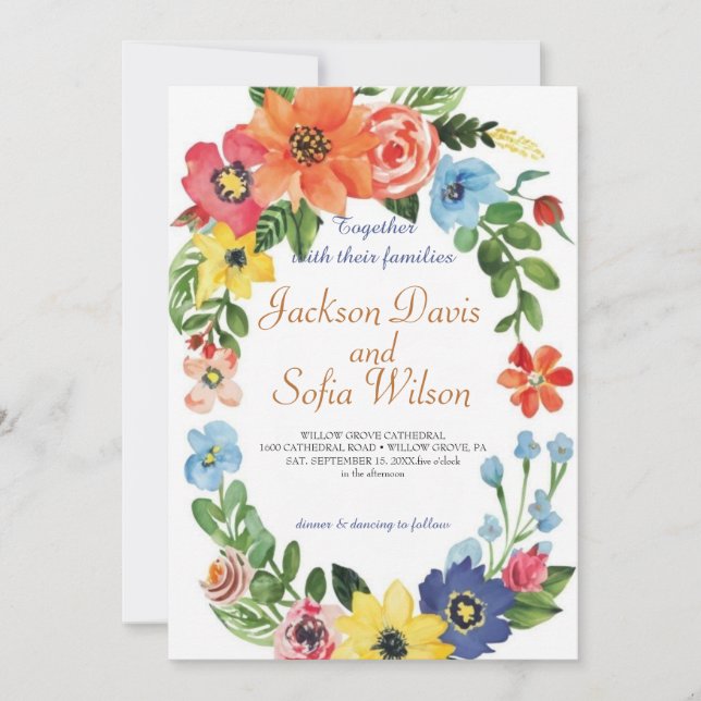 Elegant Boho Fleur sauvage Faire-part de mariage (Devant)